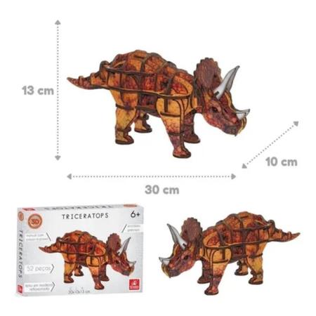 Jogos de Quebra-Cabeça em promoção  Lister - Dinossauro - Triceratops - 3D  - Feito em MDF - 30x10x13 cm - 52 peças - 1un - Brincadeira de Criança -  Zzdiversos