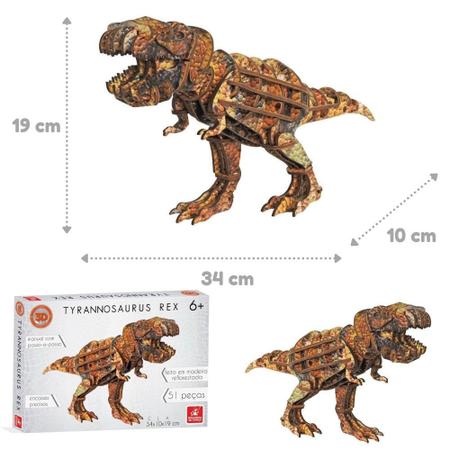 Jogos de Quebra-Cabeça em promoção  Lister - Dinossauro - Tiranossauro Rex  - 3D - Feito em MDF - 34x10x19 cm - 51 peças - 1un - Brincadeira de Criança  - Zzdiversos