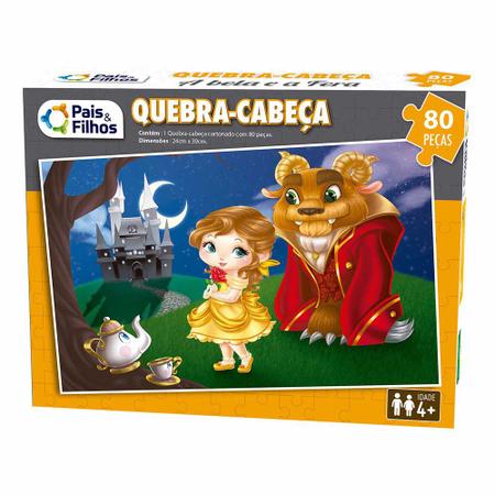 Quebra Cabeça Infantil A Bela e A Fera Puzzle Jogo Educativo 80 Peças  Brinquedo Pais e Filhos + 4 Anos - Quebra Cabeça - Magazine Luiza