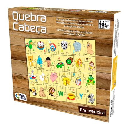 Jogo Quebra-Cabeça em Madeira: Alfabeto - 26 Peças Pais & Filhos - Quebra- Cabeça - Magazine Luiza