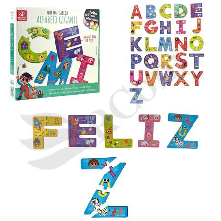Imagem de Quebra Cabeça Alfabeto Gigante Brincadeira De Criança 104 Peças em Madeira Didático Pedagógico Escolar