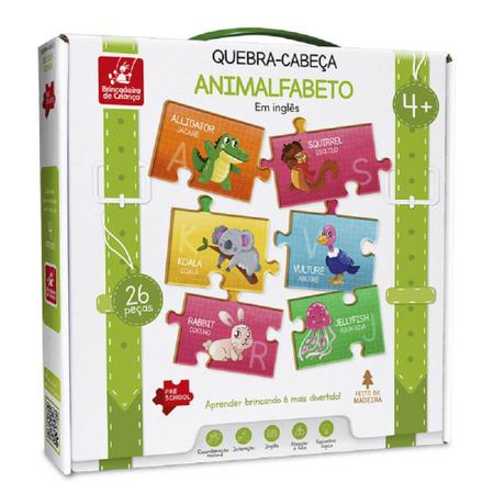 ANIMALFABETO QUEBRA-CABEÇA EM INGLÊS (FABRICADO EM MADEIRA REFLORESTADA  PELA BRINCADEIRA DE CRIANÇA) - Alfabetização - Brinquedos Educativos e  Pedagógicos