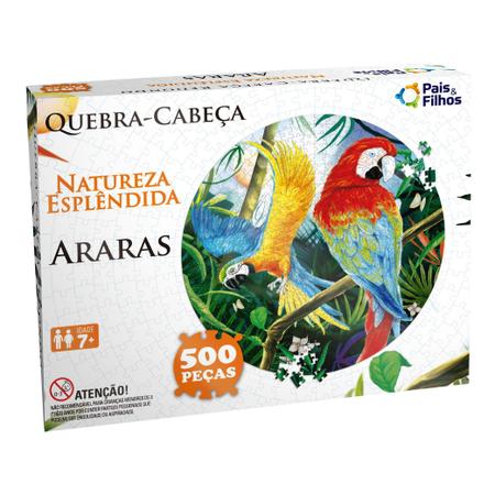 QUEBRA CABEÇA REDONDO 500 PEÇAS NATUREZA ESPLÊNDIDA ARARAS PAIS E