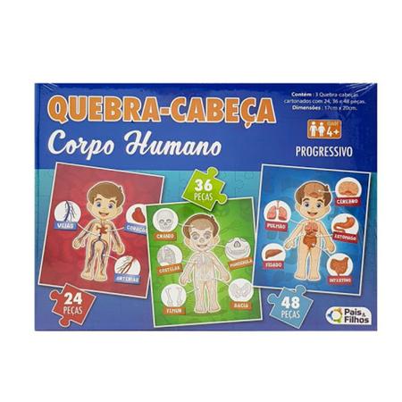 Jogo Quebra-Cabeça Progressivo Corpo Humano - 24, 36 e 48 peças