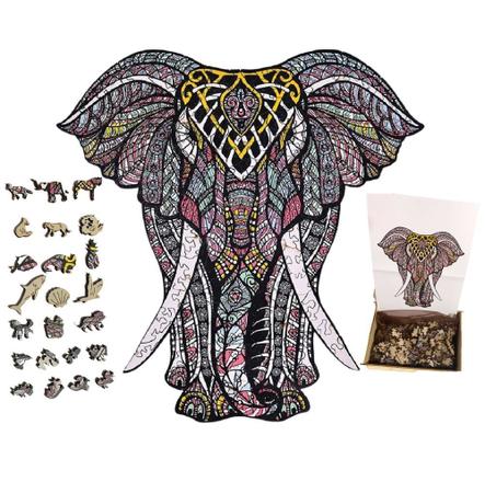 Imagem de Quebra-Cabeça de Madeira 3D Elefante A3 - 275 peças Grande
