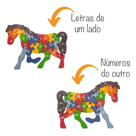 Quebra-cabeça 9 peças educativo em madeira cavalo