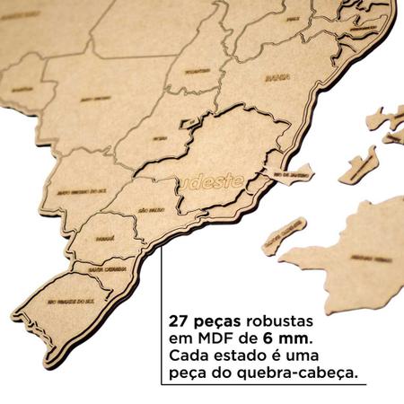 Imagem de Quebra Cabeça Educativo Pedagógico Mapa Brasil Regiões MDF