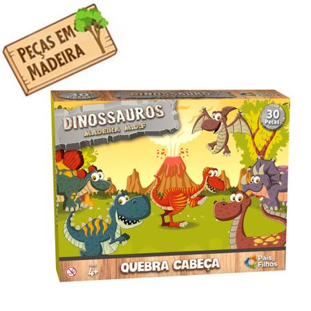 Quebra Cabeça Infantil Fácil 30 Peças Grandes em Madeira MDF Dinossauro  Presente Menino Menina Criança 3 Anos Iniciante Resistente Pais e Filhos