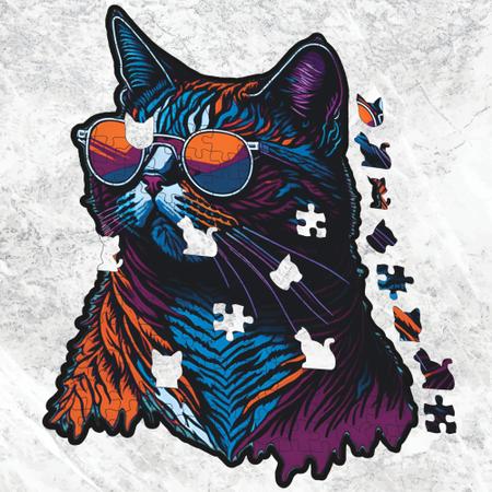 Imagem de Quebra-Cabeça Gato de Óculos, Felino Estiloso 1. Peças em Formatos Especiais. Ilustrações Exclusivas