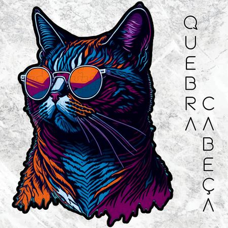 Imagem de Quebra-Cabeça Gato de Óculos, Felino Estiloso 1. Peças em Formatos Especiais. Ilustrações Exclusivas