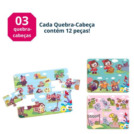 Imagem de Quebra Cabeça Infantil 12pcs em Madeira Galinha Pintadinha 3 Contos Clássicos Meina Menino Chápeuzinho Vermelho Lebre e Tartaruga Os três Porquinhos