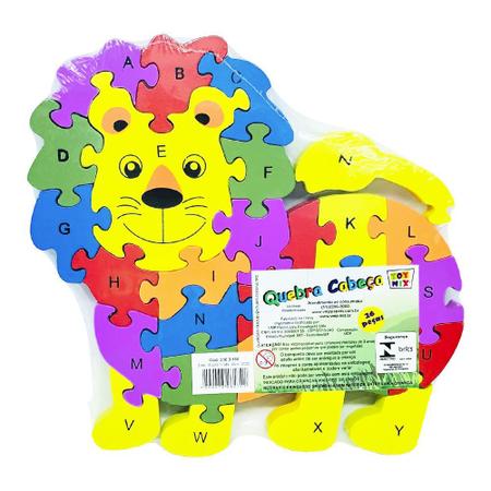 Quebra Cabeça Infantil 3D Madeira MDF Alfabeto 26 Peças Dog Toy