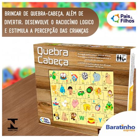 Jogo Quebra-Cabeça em Madeira: Alfabeto - 26 Peças Pais & Filhos - Quebra- Cabeça - Magazine Luiza
