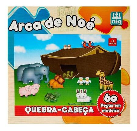 Quebra Cabeça Infantil Arca de Noe Madeira 60 peças - Nig Brinquedos -  Xickos Brinquedos