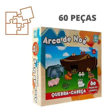 Jogo Quebra Cabeça Infantil A Arca De Noé 2 Em 1 60pçs