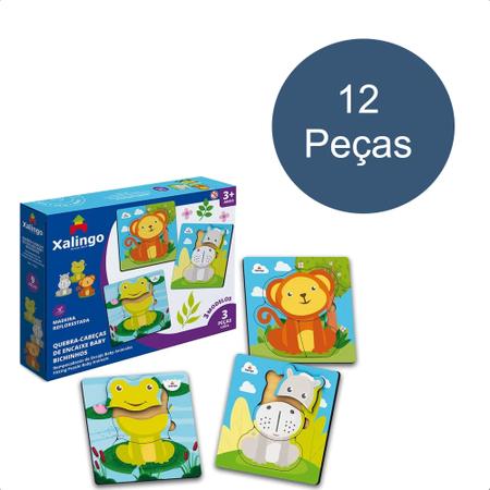 Imagem de Quebra-Cabeça Infantil De Encaixe Baby Bichinhos 12 Peças Em Madeira 15x5x15 cm +3 Anos Xalingo - 17221