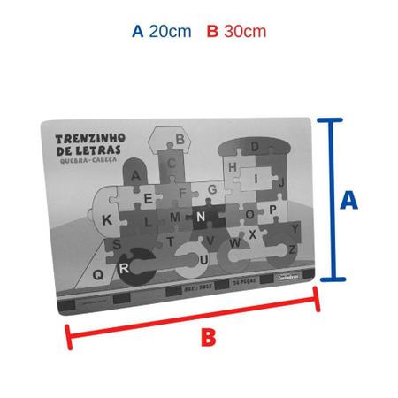 Imagem de Quebra cabeça Infantil de Madeira Alfabeto Trenzinho 26 Pçs - Carimbras