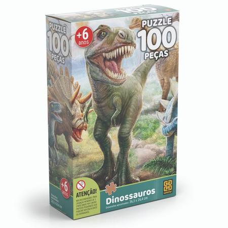 Jogo Quebra Cabeça Infantil Dinossauros 100 Peças Menino Grow 2660