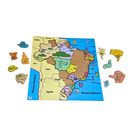 Imagem de Quebra-cabeça Infantil Mapa Estados do Brasil Brinquedo Educativo MDF - Simque - 7 anos