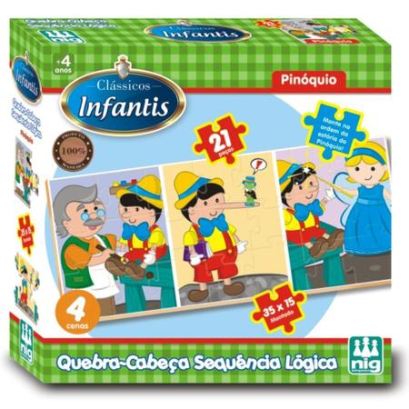 Imagem de Quebra-Cabeça Infantil Sequencia Logica Estoria Pinóquio Jogo Educativo Em Madeira 21 Peças