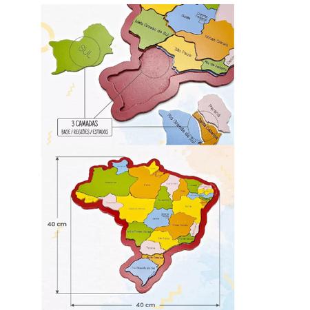 Mapa do brasil quebra cabeça madeira 26 estados grande - BRINQUE E LEIA - Quebra  Cabeça - Magazine Luiza