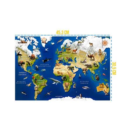 Imagem de Quebra Cabeça Mapa Animais do Mundo Puzzle 150 pçs Infantil