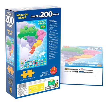 Jogo Quebra Cabeca Puzzle 200 Pecas Mapa do Brasil +7 Anos