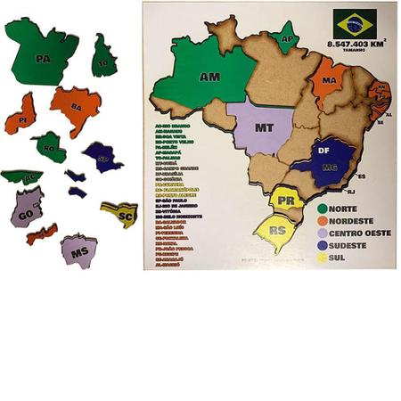 Mapa do brasil quebra cabeça madeira 26 estados grande - BRINQUE E LEIA - Quebra  Cabeça - Magazine Luiza