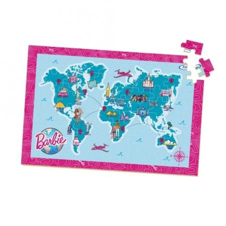 Quebra-Cabeça - 100 Peças - Madeira - Barbie - Mapa Mundi Travel - Xalingo