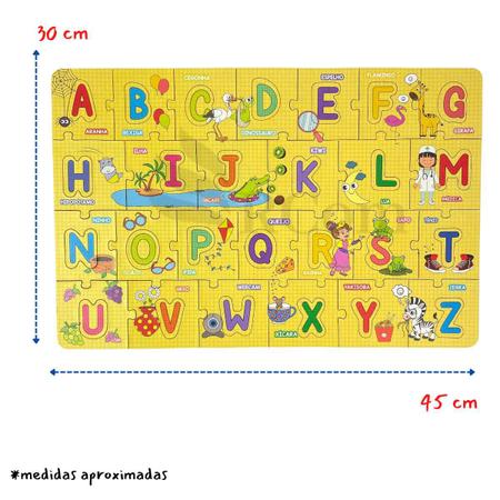 Imagem de Quebra Cabeça Montando o Alfabeto Brincadeira de Criança 52 Peças em Madeira Didático Pedagógico Escolar