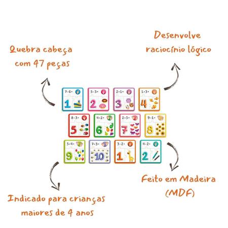 Jogo Quebra - Cabeça Primeiras Contas Contém 47 Peças Feito Em Madeira  Brincadeira de Criança - Zanka os melhores presentes, casa e decoração