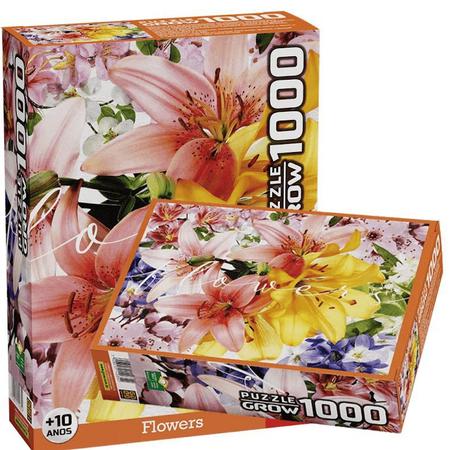 Quebra Cabeça Puzzle 1000 Peças Flowers Flores da Grow - Quebra