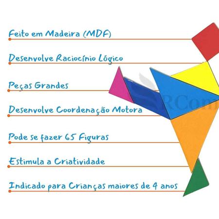 Tangram Quebra Cabeça Desafio Educativo Puzzle Em Madeira no Shoptime