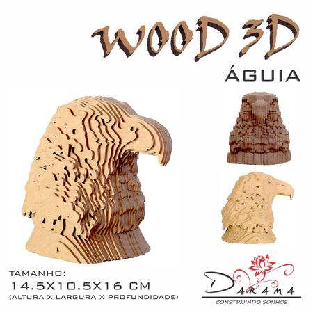 Quebra cabeça madeira 3D kit 16 peças puzzle