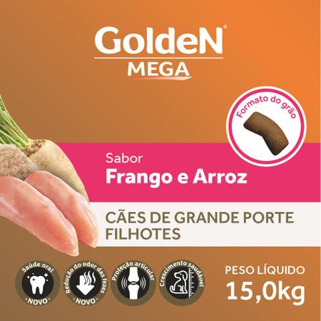 Imagem de Ração Golden Mega Para Cães Filhotes Raças Grandes Sabor Frango e Arroz 15kg