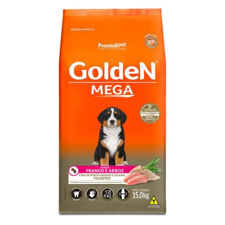 Imagem de Ração Golden Mega Para Cães Filhotes Raças Grandes Sabor Frango e Arroz 15kg