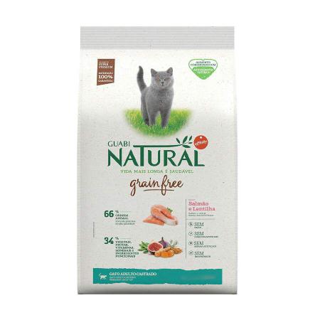 Imagem de Ração Guabi Natural Grain Free para Gatos Adultos Castrados Sabor Salmão e Lentilha - 1,5kg