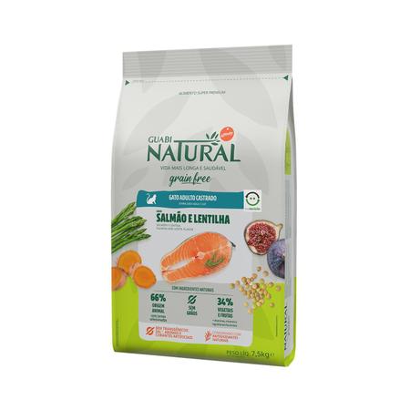 Imagem de Ração Guabi Natural Grain Free para Gatos Adultos Castrados Salmão e Lentilha 7,5kg