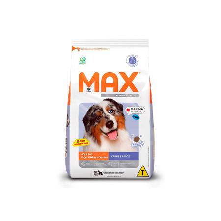 Imagem de Ração Max para Cães Adultos Raças Médias e Grandes Sabor Carne e Arroz 20kg