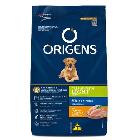 Imagem de Ração Origens Light Sabor Frango e Cereais para Cães Adultos de Porte Médio e Grande 15kg