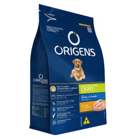 Imagem de Ração Origens Light Sabor Frango e Cereais para Cães Adultos de Porte Médio e Grande 15kg