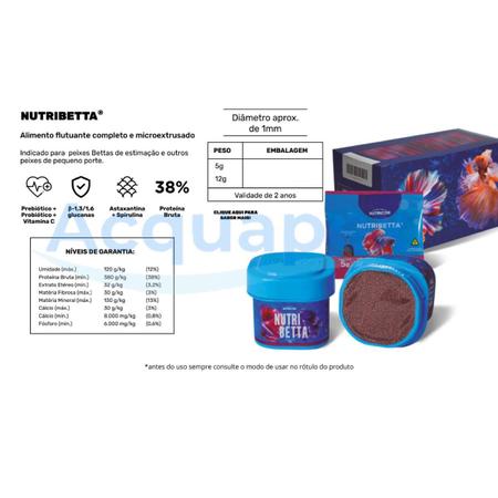 Imagem de Ração para Betta Nutribetta 10 unidades 12g