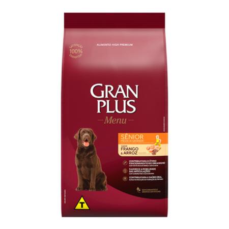 Imagem de Ração Para Cachorro 15KG Alimento Granplus Menu Sênior Porte Médio e Grande Sabor Frango e Arroz