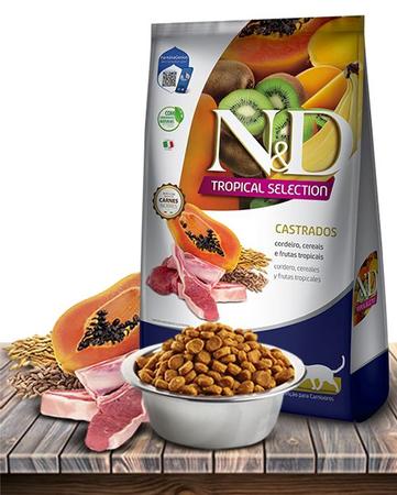 Imagem de Ração Seca ND Tropical Selection Cordeiro, Cereais e Frutas Tropicais para Gatos Adultos Castrados - 1,5Kg