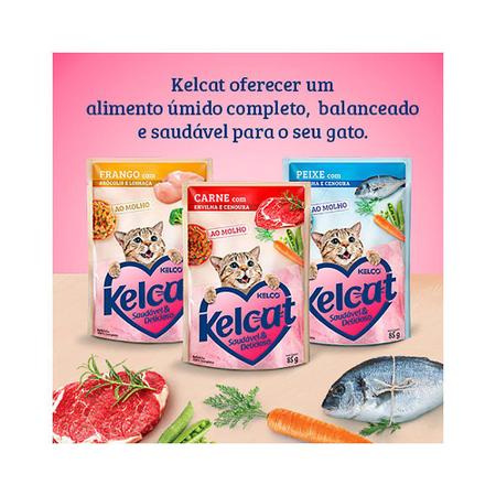 Imagem de Ração Úmida Kelcat Sachê para Gatos Sabor Carne com Ervilha e Cenoura 85g