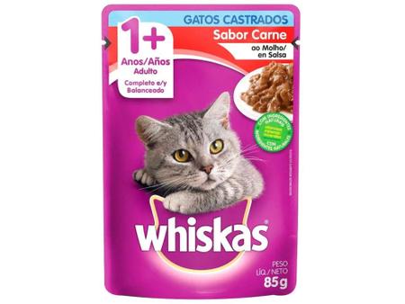 Imagem de Ração Úmida para Gato Adulto Sachê - Whiskas Carne ao Molho 85g