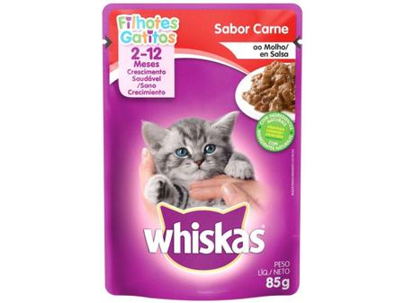 Imagem de Ração Úmida para Gato Filhotes Sachê Whiskas - Carne ao Molho 85g