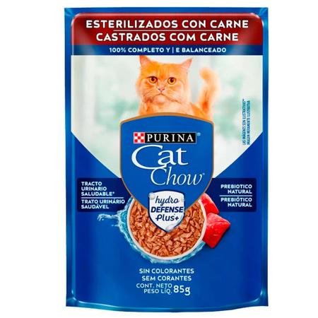 Imagem de Ração Úmida Sachê Cat Chow para Gatos Adultos Castrados Sabor Carne 85g