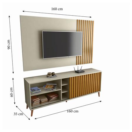 Rack Bacada Sala para TV até 50 Polegadas com Porta Ripada Luara 160x60cm - Mobidick Imagem de Rack Bacada Sala para TV até 50 Polegadas com Porta Ripada Luara 160x60cm