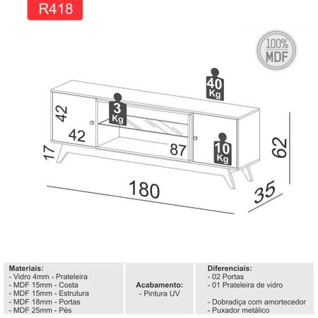 Rack Bancada 1,80 MDF Off White com Freijó - Dalla Costa - Rack